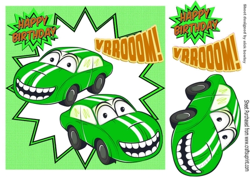 Toony smile lime green car 8x8