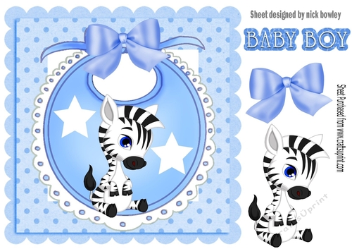 Baby Boys Blue Bib with cute zebra and bow with stars