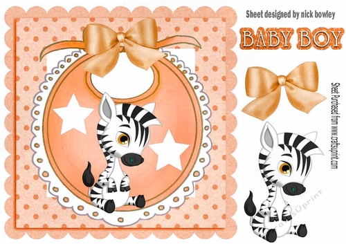 Baby Boys Peach Bib with cute zebra and bow with stars