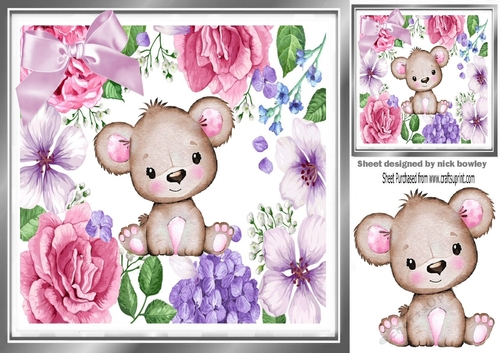 Cute little water colour koala Bear in floral frame 8x8