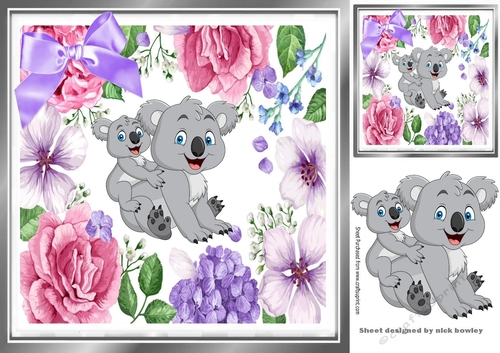 Mum and cute baby koala bear in floral frame 8x8
