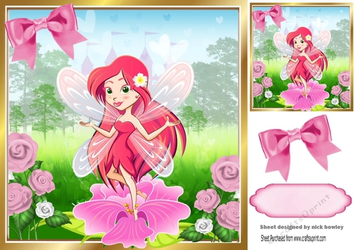 Pretty faerie with pink flowers 8x8
