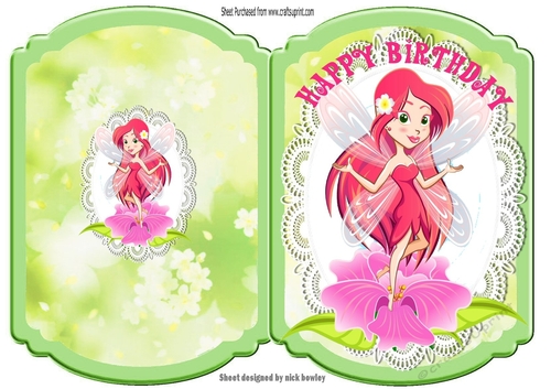 Pretty faerie on lace with pink flowers bracket card