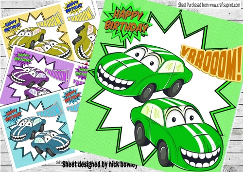 4 Toony smile cars card fronts 8x8 mini kit (set 2)