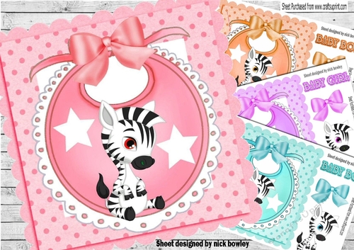  4 Bibs with cute zebras baby boys & girls card fronts mini kit (set 1)