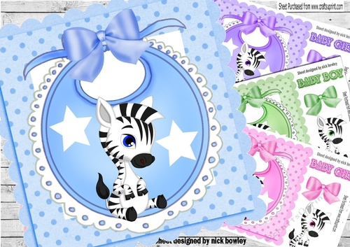 4 Bibs with cute zebras baby boys & girls card fronts mini kit (set 2)