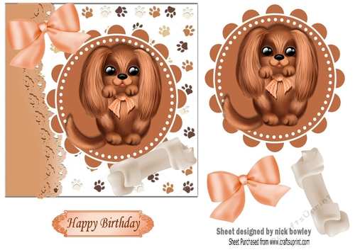 cute brown puppy with a bone topper/card front 7x7