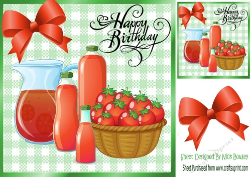 Lovely Tomatoes in a basket with juice gingham and bow 8x8