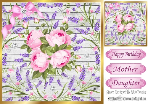 Pretty pink peonies and lilacs with diamante bow 8x8