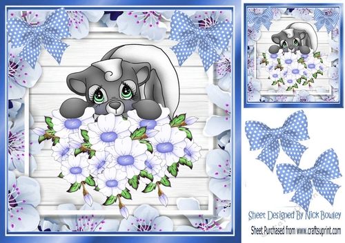 Cute Skunk with flowers and blue polkadot bows 8x8