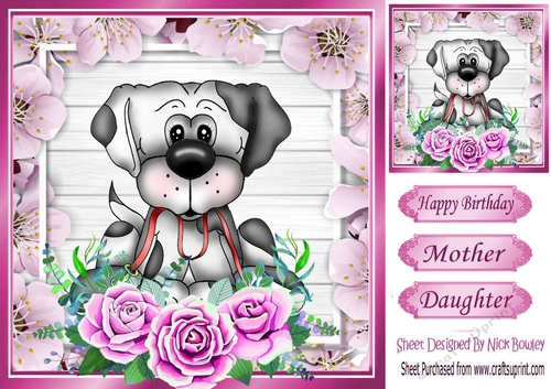 Take me walkies! cute dog with pink roses 8x8