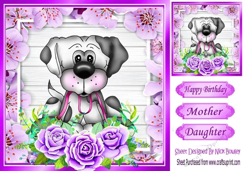 Take me walkies! cute dog with lilac roses 8x8