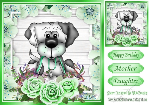 Take me walkies! cute dog with green roses 8x8