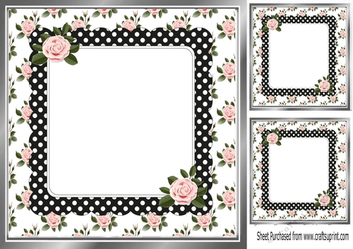 Pretty pink roses in black polkadot frame card front/insert 8x8