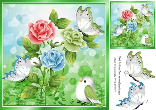 Butterflies, flowers and bird  8x8