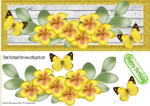 Pretty yellow flowers with butterflies DL Card