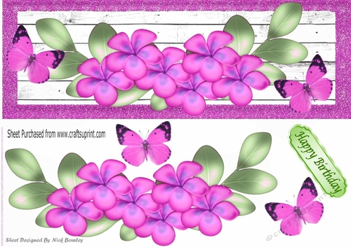 Pretty cerise flowers with butterflies DL Card