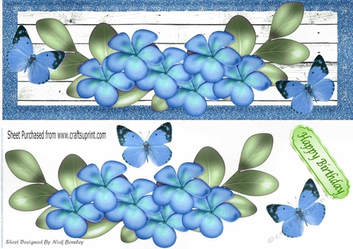 Pretty blue flowers with butterflies DL Card