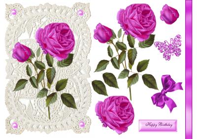 Beautiful Cerise Rose on Ecru Lace