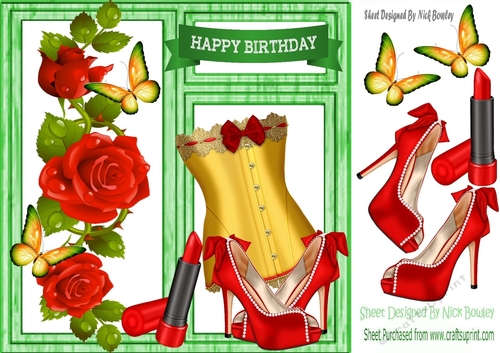 Pretty border of red roses in window with ladies Accessories