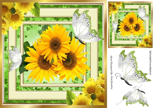 Lovely yellow sunflowers and butterflies 8x8