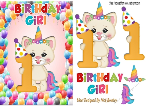 Cute kittys birthday aged (one) A5