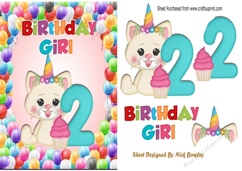 Cute kittys birthday aged (two) A5