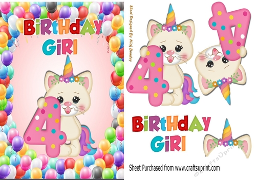 Cute kittys birthday aged (four) A5