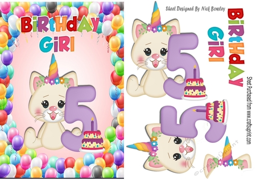 Cute kittys birthday aged (five) A5