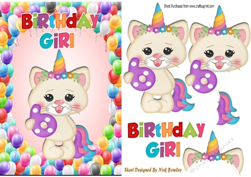 Cute kittys birthday aged (six) A5