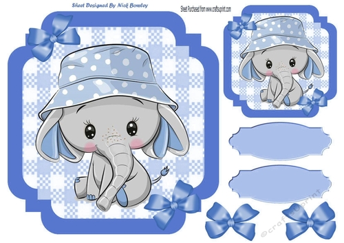 Blue Check with border  8x8 card front with cute ele