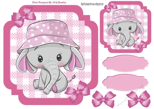 Pink Check with border  8x8 card front with cute ele