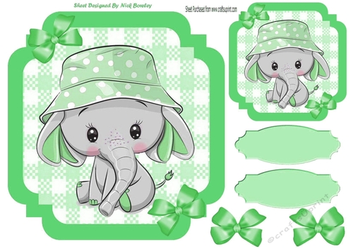 Green Check with border  8x8 card front with cute ele