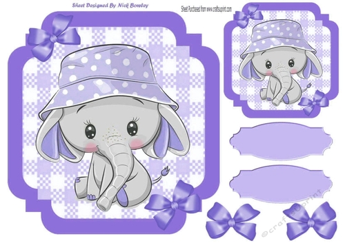Purple Check with border  8x8 card front with cute ele