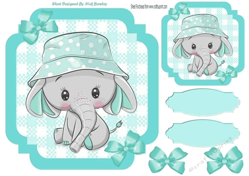 Turq Check with border  8x8 card front with cute ele