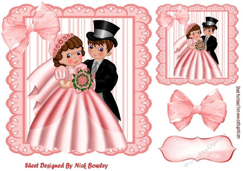 pink stripe eyelet frame 8x8 with bride and groom