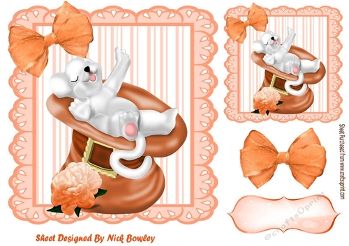 Peach stripe eyelet frame 8x8 with  cute mouse sleeping in hat