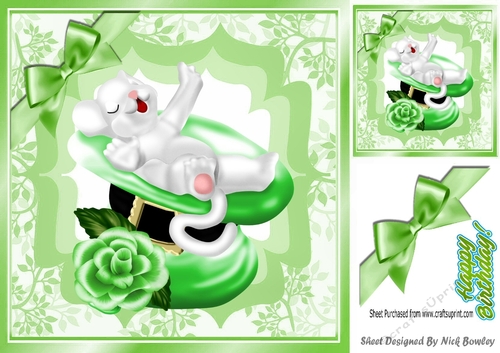 Cute little white sleepy mouse in a hat with green bow 8x8
