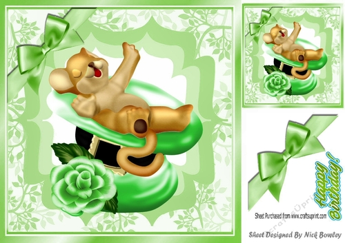 Cute little brown sleepy mouse in a hat with green bow 8x8