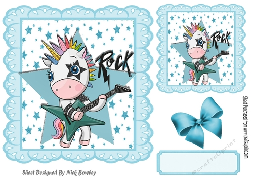 Blue star and eyelet frame 8x8, with rock unicorn