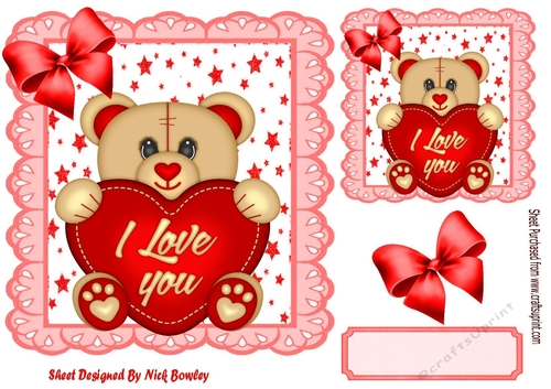 Red star and eyelet frame 8x8 with teddy holding red heart