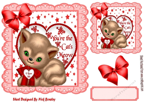 Red star and eyelet frame 8x8 with kitty & heart