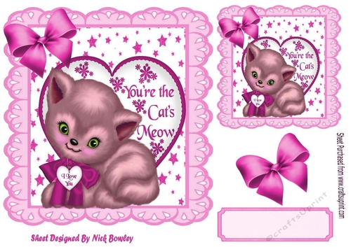 pink star and eyelet frame 8x8 with kitty & heart