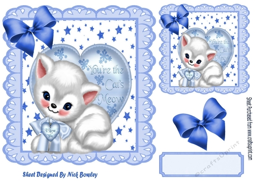  star and blue eyelet frame 8x8, with white kitty blue heart and bow