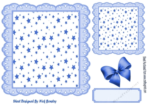 star and blue eyelet frame with bow 8x8, 