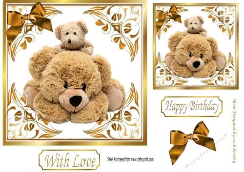 Cute teddy bears in gold ornate frame 7x7 (one)