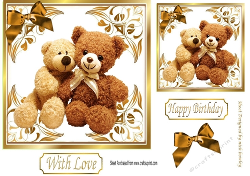 Cute teddy bears in gold ornate frame 7x7 (three)