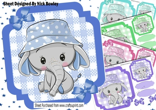 5 cute elephants  in Check border frames  8x8 card fronts mini kit