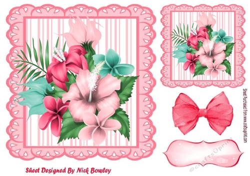 pink stripe eyelet frame 8x8 with tropical flowers