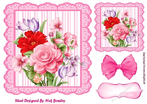 pink stripe eyelet frame 8x8  with a pretty flower arrangement